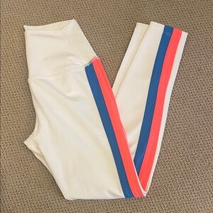 Splits59 White Leggings with Blue and Coral Side Stripes
